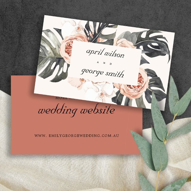 TARJETA DE VISITA SITIO WEB DE BODAS FLORAL BOHO RUST NARANJA (Subido por el creador)