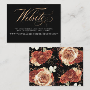 Tarjeta De Visita Sitio web de Bodas florales en negro y terracota