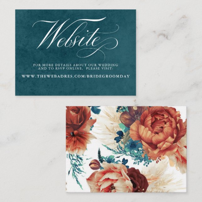 Tarjeta De Visita Sitio web de Bodas florales verde azulados y terra (Anverso / Reverso)