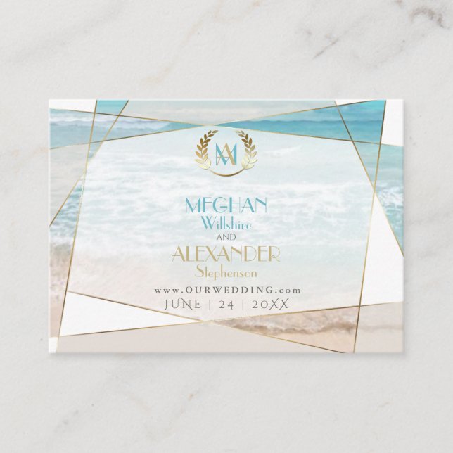 Tarjeta De Visita Sitio web de bodas | Moderna playa geométrica de m (Anverso)