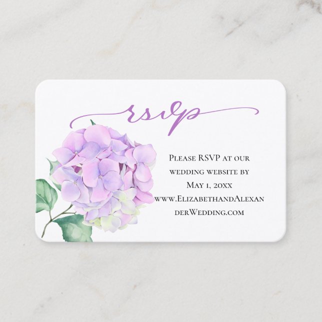 Tarjeta De Visita Sitio web de Happy Hygrangea Boda RSVP (Anverso)