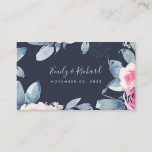 TARJETA DE VISITA SITIO WEB DE NAVY RUBOR BLUE FLORAL WATERCOLOR BOD