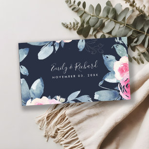 TARJETA DE VISITA SITIO WEB DE NAVY RUBOR BLUE FLORAL WATERCOLOR BOD