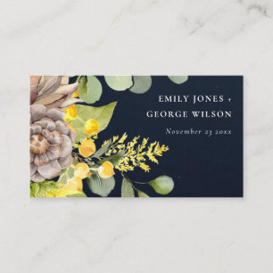 TARJETA DE VISITA SITIO WEB DE NAVY SUNFLOWER EUCALYPTUS FLORA BODA