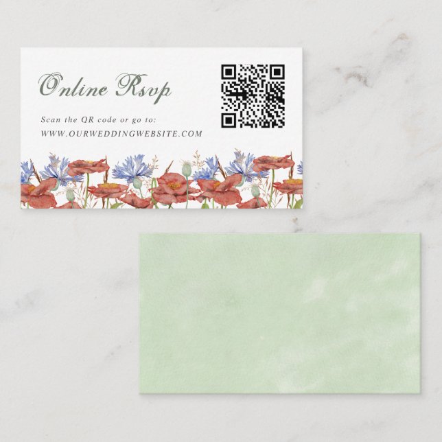 Tarjeta De Visita Sitio web del boda de flores silvestres RSVP QR Co (Anverso / Reverso)