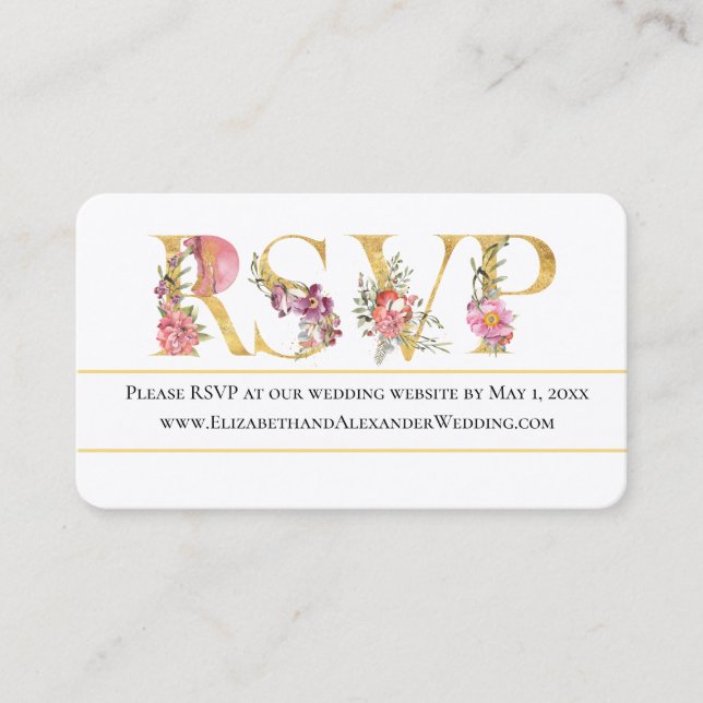 Tarjeta De Visita Sitio web del Boda de Gold Floral RSVP (Anverso)