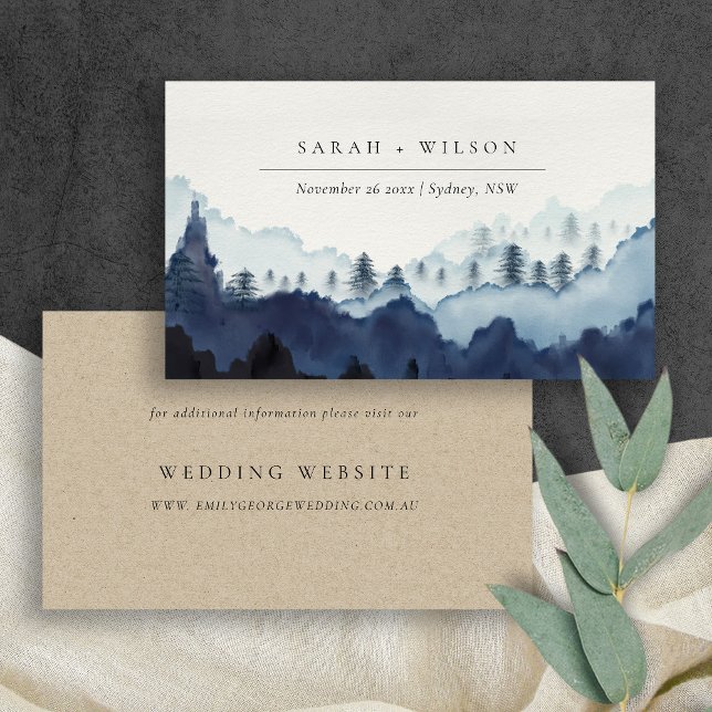 Tarjeta De Visita Sitio web del Boda de la Marina Azul Tinta Pine Wo (Subido por el creador)