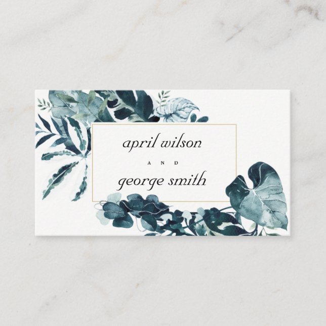 Tarjeta De Visita Sitio web del Boda del follaje azul de Monstera Tr (Anverso)