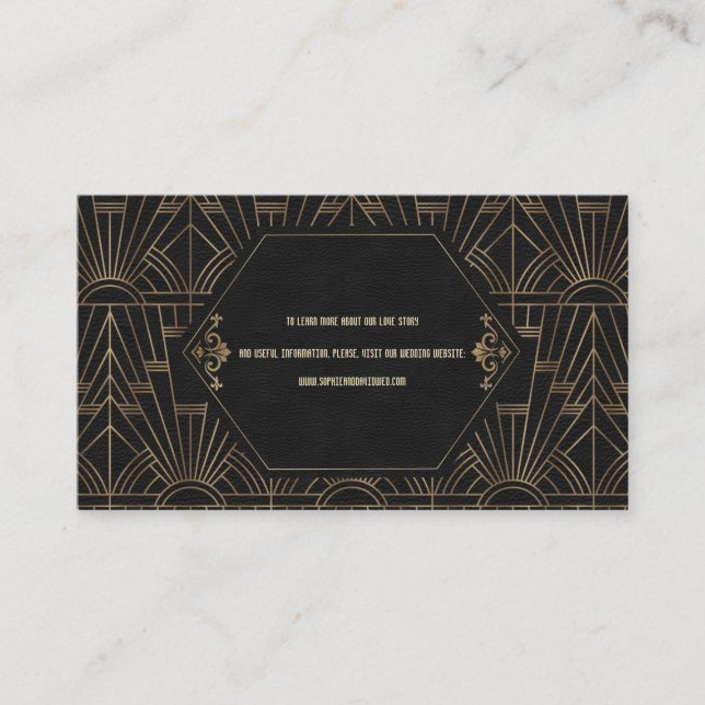 Tarjeta De Visita Sitio web del Boda Royal Gold Black Great Gatsby (Anverso)