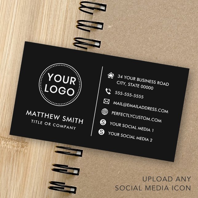 Tarjeta De Visita sitio web del logo personalizado medios sociales n (Custom logo website social media modern black business card)