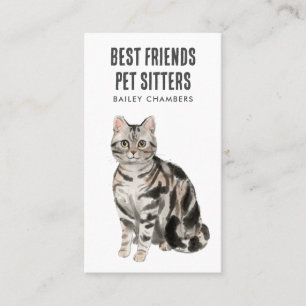 Tarjeta De Visita Sitter de Mascota de gato acuarela