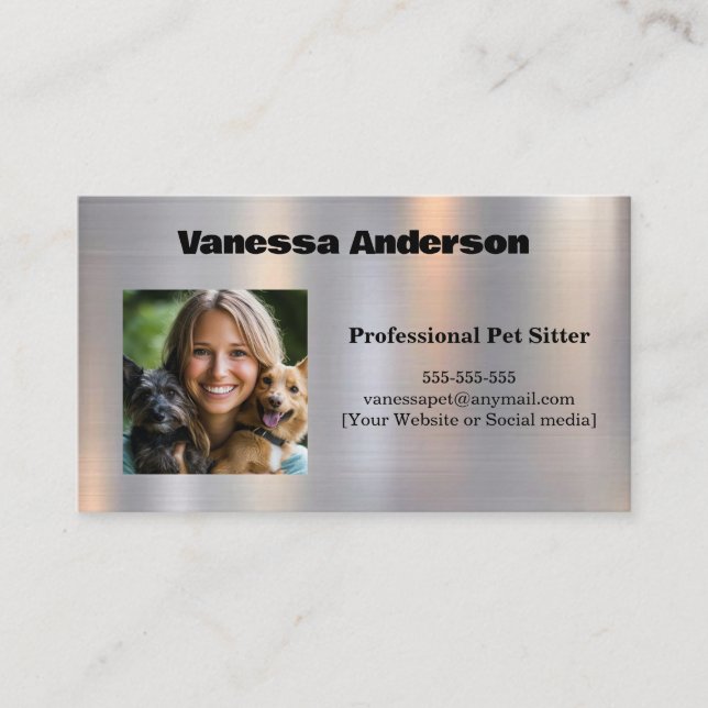 Tarjeta De Visita Sitter del Mascota de textura Metalizado brillante (Anverso)