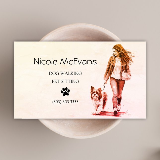 Tarjeta De Visita Sitter Mascota de Cute Dog Walker (Dog Walker Pet Sitter Business Card)