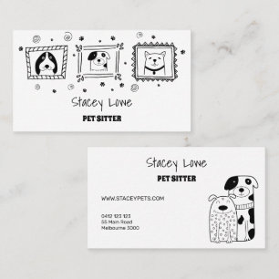 Tarjeta De Visita Sitter Mascota De Perros De Color Blanco Y Negro  