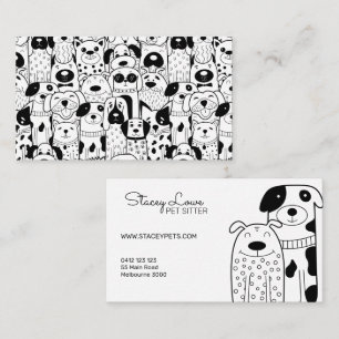 Tarjeta De Visita Sitter Mascota De Perros De Color Blanco Y Negro  