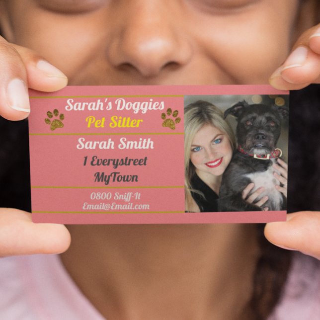 Tarjeta De Visita Sitter Mascota profesional de Pink Dog Walker (Subido por el creador)