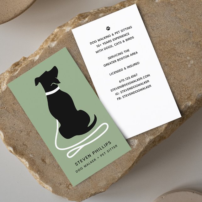 Tarjeta De Visita Sitter moderno de perro de silueta (Modern Silhouette Dog Walking Dog Sitting Business Card)