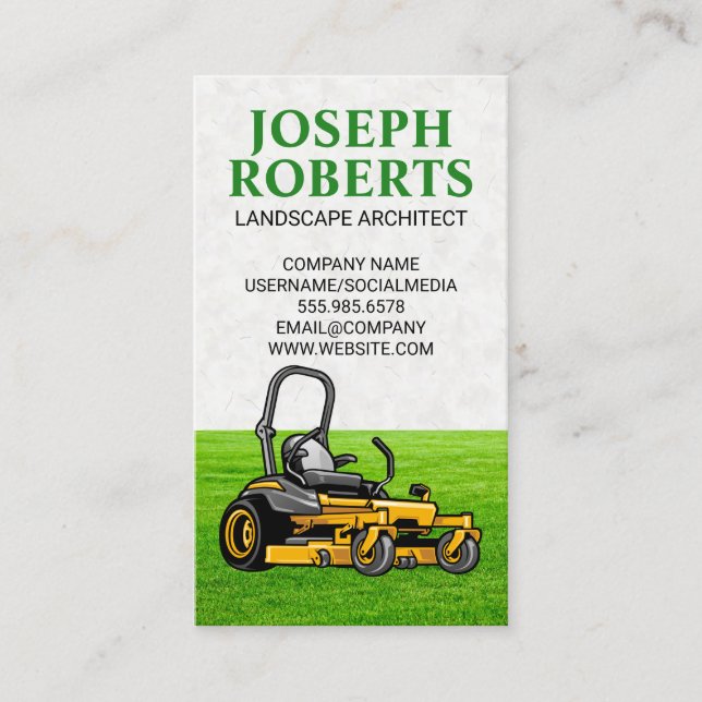 Tarjeta De Visita Sitting Lawn Mower | Grasa de corte (Anverso)