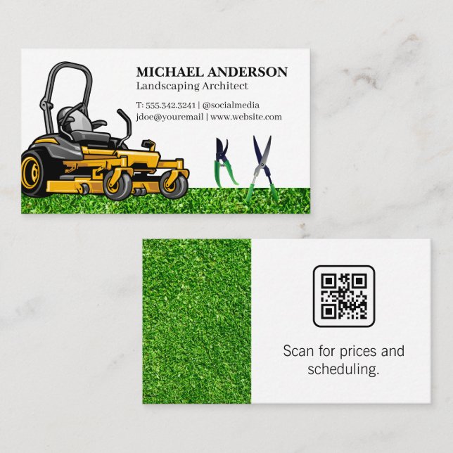Tarjeta De Visita Sitting Lawn Mower | Tiradores de cobertura | Gras (Anverso / Reverso)