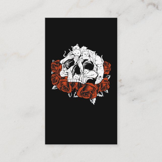 Tarjeta De Visita Skeleton Kitten, Rosas del cráneo del gato (Anverso)