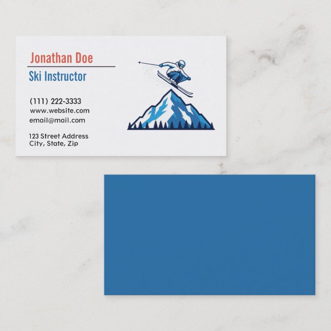 Tarjeta De Visita Ski Instructor Business Card (Anverso / Reverso)