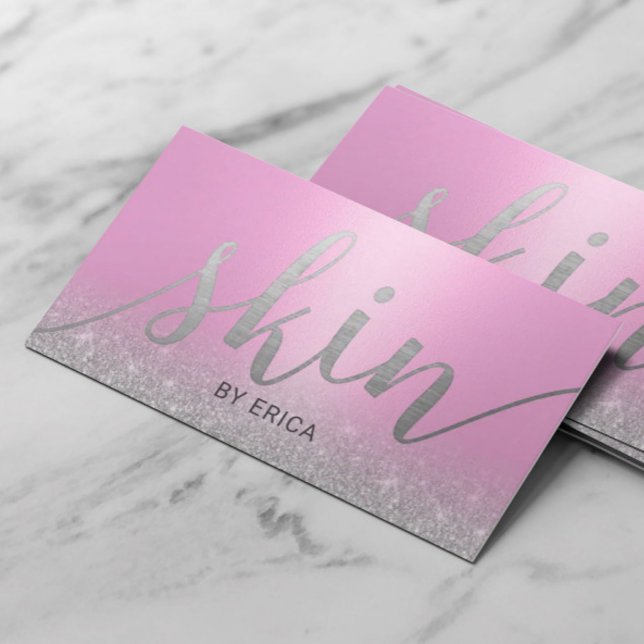Tarjeta De Visita Skincare Salon Spa Esthetician Plata Rosa Moderna (Subido por el creador)
