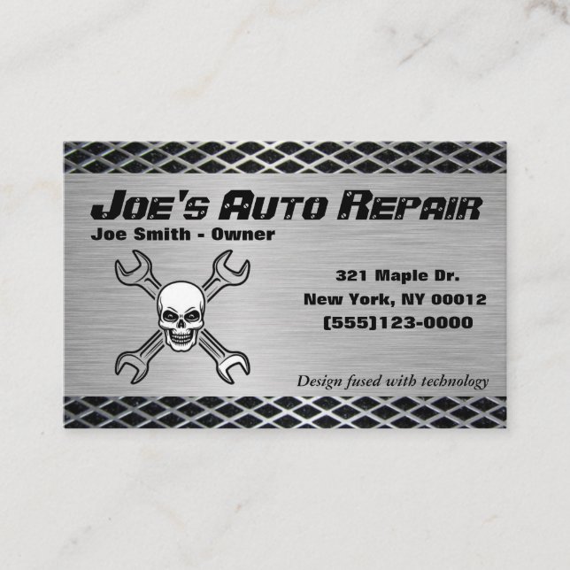 Tarjeta De Visita Skull Car Auto Mechanc Reparation Motor Service (Anverso)