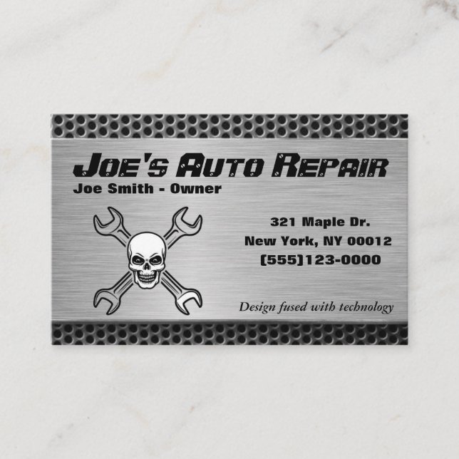 Tarjeta De Visita Skull Car Auto Mechanc Reparation Motor Service (Anverso)