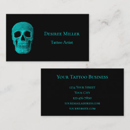 Tarjeta De Visita Skull Gothic Dark Verde azulado Tattoo Shop