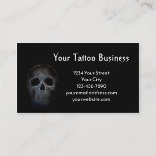 Tarjeta De Visita Skull Gothic Electric Black White Tattoo Shop