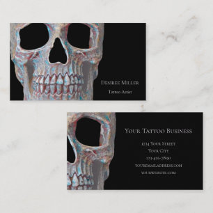 Tarjeta De Visita Skull Gothic Guay Gray Blue Tattoo Shop