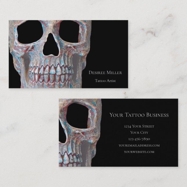 Tarjeta De Visita Skull Gothic Guay Gray Blue Tattoo Shop (Anverso / Reverso)