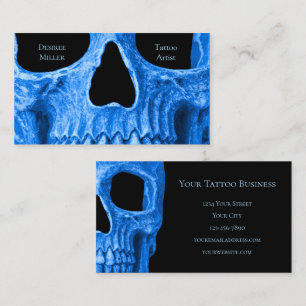 Tarjeta De Visita Skull Head Gothic Neon Blue Tattoo Shop
