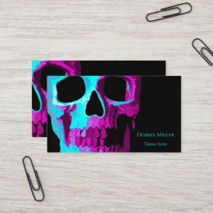 Tarjeta De Visita Skull Head Gothic Neon Purple Diseño Verde azulad