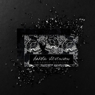 Tarjeta De Visita Skull Rosa Chalk   Funky Gothic Grunge Branding