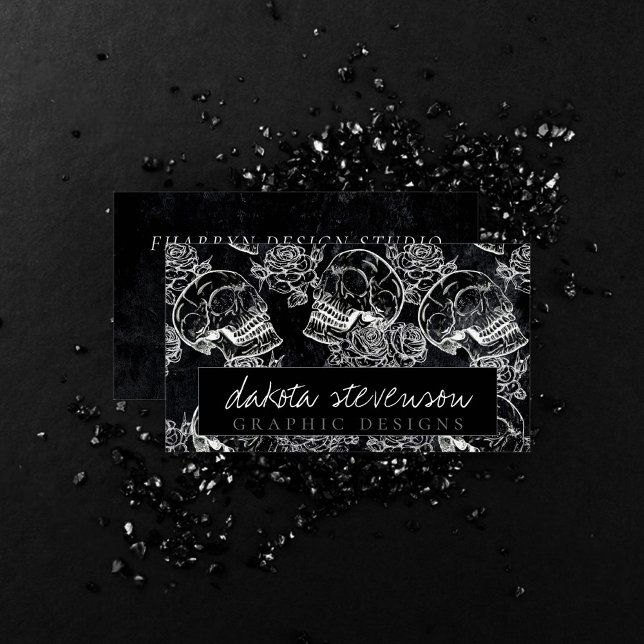 Tarjeta De Visita Skull Rosa Chalk | Funky Gothic Grunge Branding (Subido por el creador)