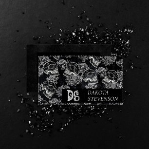 Tarjeta De Visita Skull Rosa Chalk   Monograma Grunge Gótico Funky