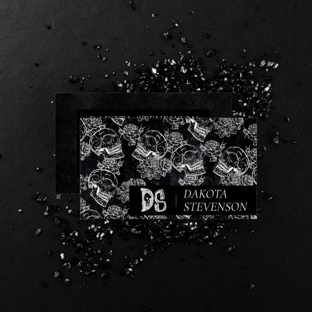 Tarjeta De Visita Skull Rosa Chalk | Monograma Grunge Gótico Funky (Subido por el creador)