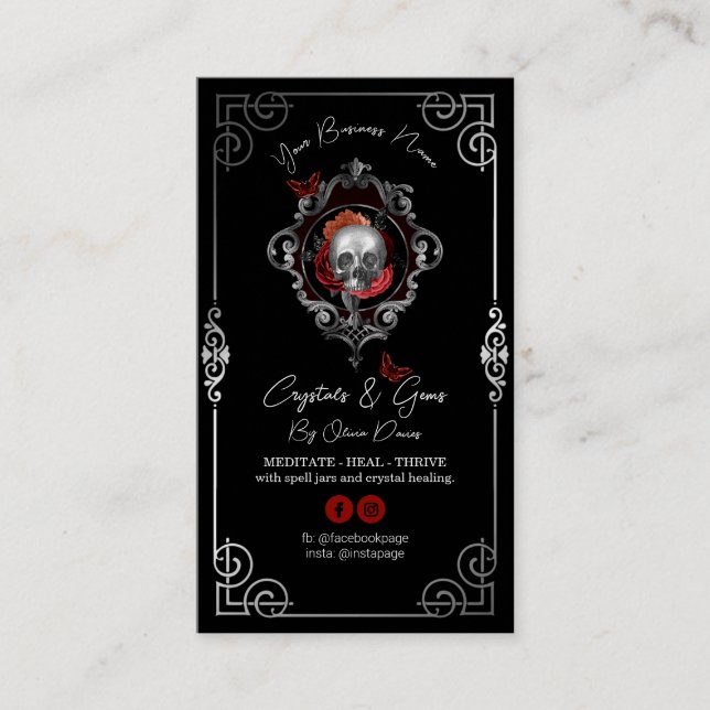 Tarjeta De Visita Skull Tarot Design Black Business Card (Anverso)