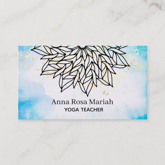 Tarjeta De Visita *~* Sky Blue Mandala Purpurina Yoga Espiritual (Anverso)