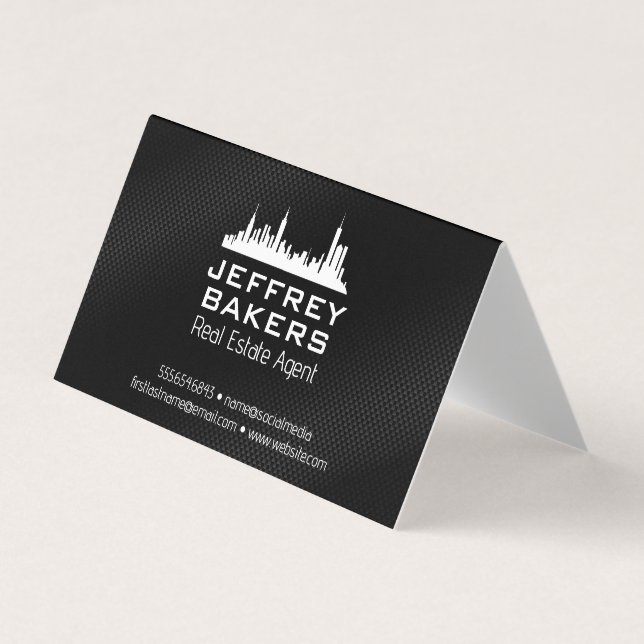 Tarjeta De Visita Skyline de la ciudad | Textura negra (Anverso)