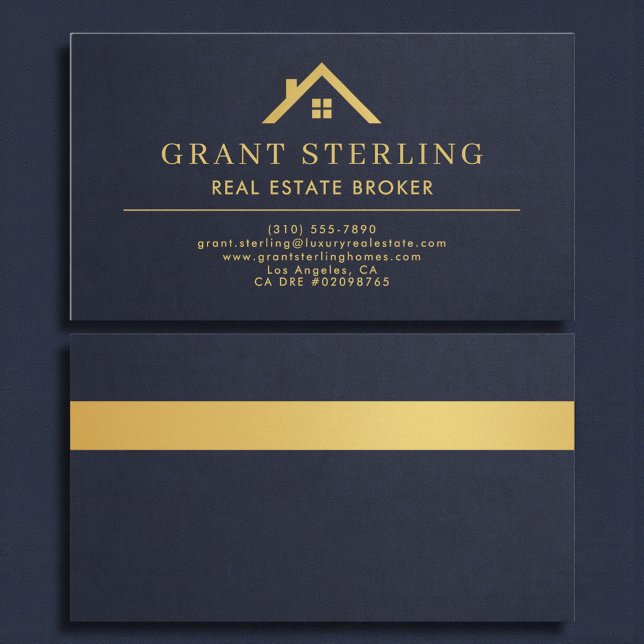 Tarjeta De Visita Slate Navy Blue Gold House Real Estate Broker  (Subido por el creador)