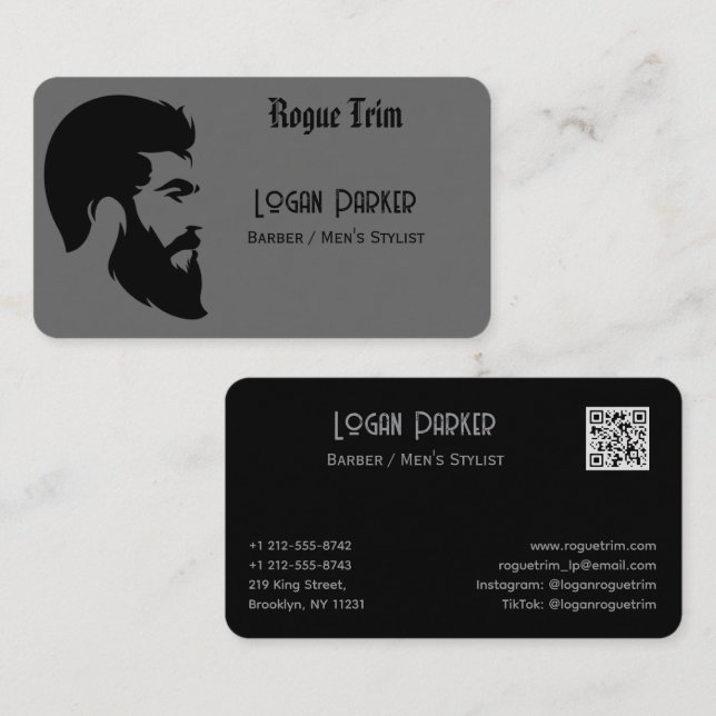 Tarjeta De Visita Sleek Black Barber Men's Stylist Minimalist (Anverso / Reverso)