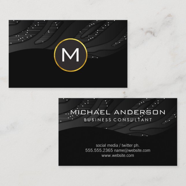 Tarjeta De Visita Sleek Black | Fondo técnico (Anverso / Reverso)