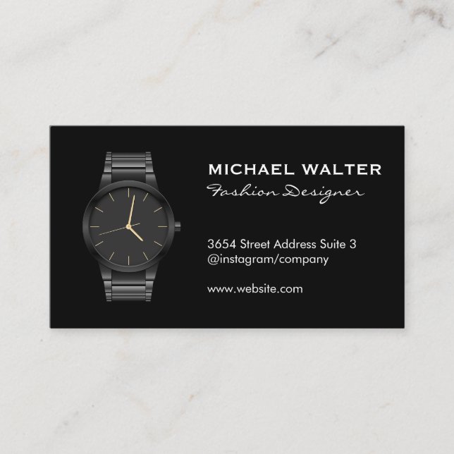 Tarjeta De Visita Sleek Black Luxury Watch (Anverso)