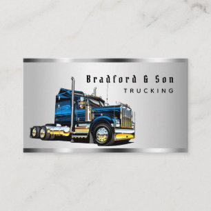 Tarjeta De Visita Sleek Chrome Transport Semi Trucking Company