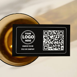 Tarjeta De Visita Sleek QR Code Business Logo: Black Modern