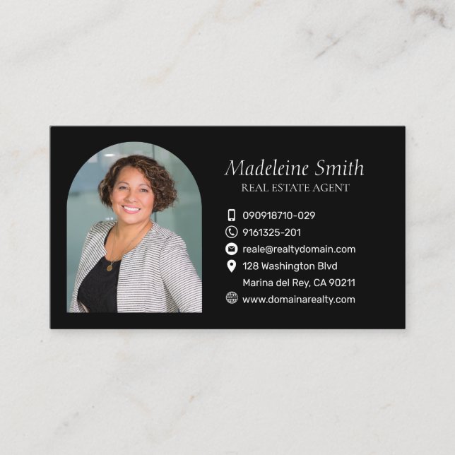 Tarjeta De Visita Sleek Real Estate Agent Black Professional (Anverso)