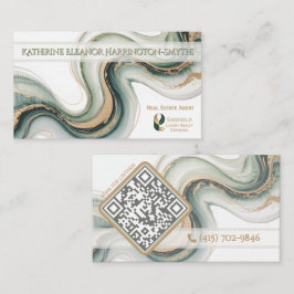 Tarjeta De Visita Sleek Sage Gold Marble Modern Realtor Logo QR Code