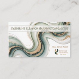 Tarjeta De Visita Sleek Sage Gold Marble Modern Realtor Logo QR Code